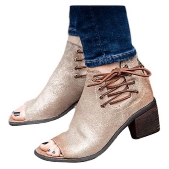 OTBT New Women's Prairie Peep Toe Bootie Taupe 8.5 - Great Condition - Picture 1 of 12